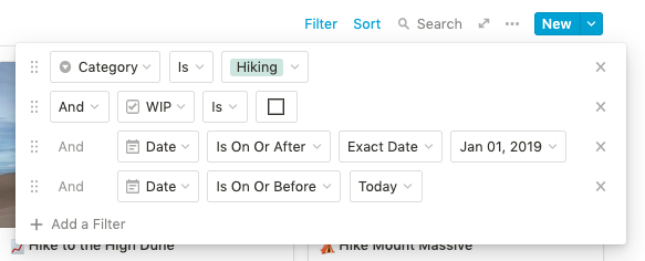 2019 Hikes, applied filters